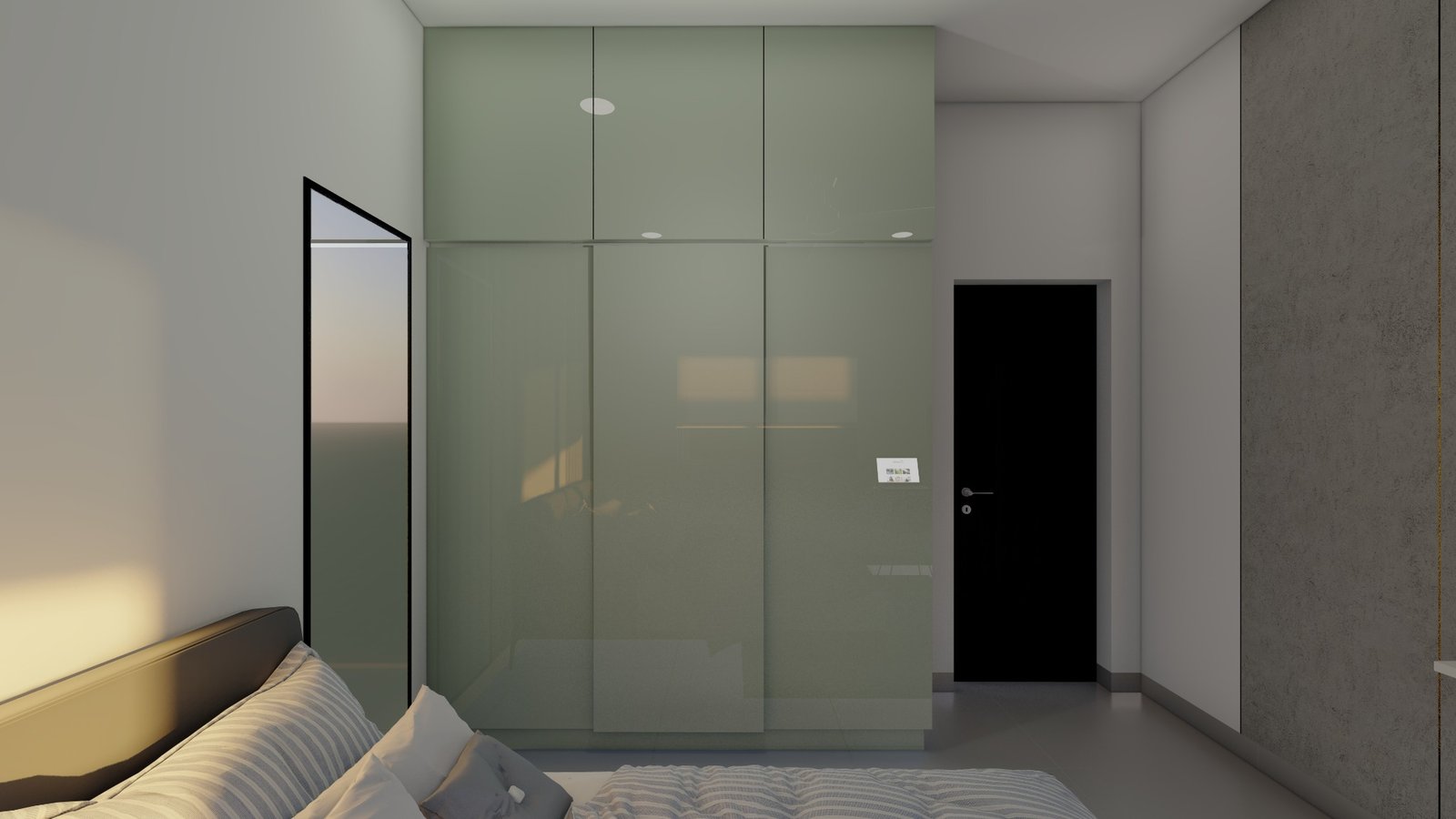 Floor-to-ceiling glass wardrobe bedroom interior