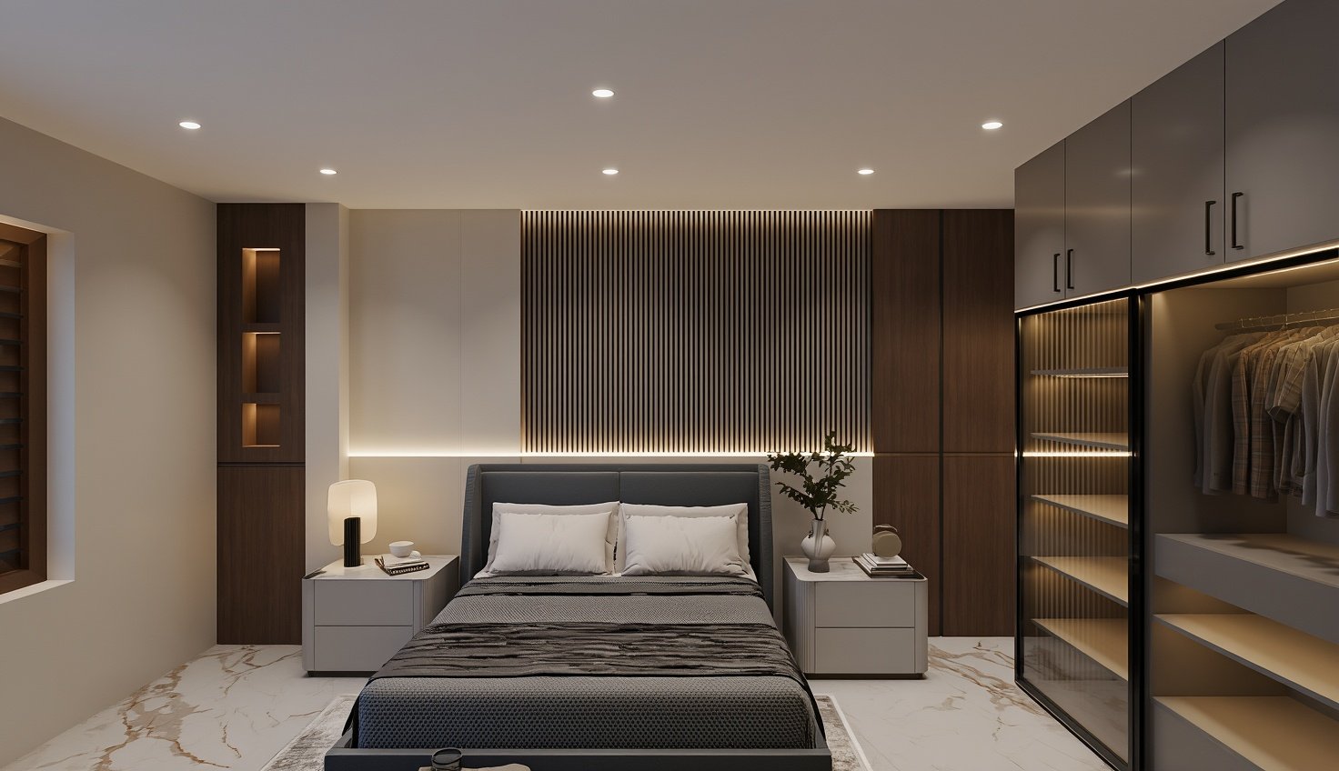 Minimal bedroom with feature wall