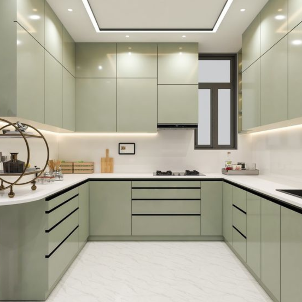 Minimalist L-shaped modular kitchen interior