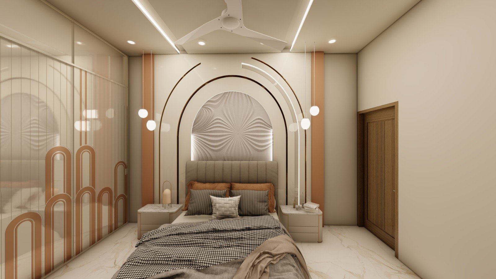 Modern bedroom with integrated storage