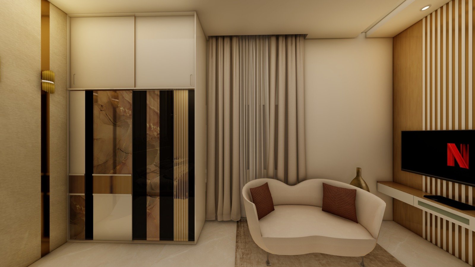 Neutral bedroom with custom wardrobe