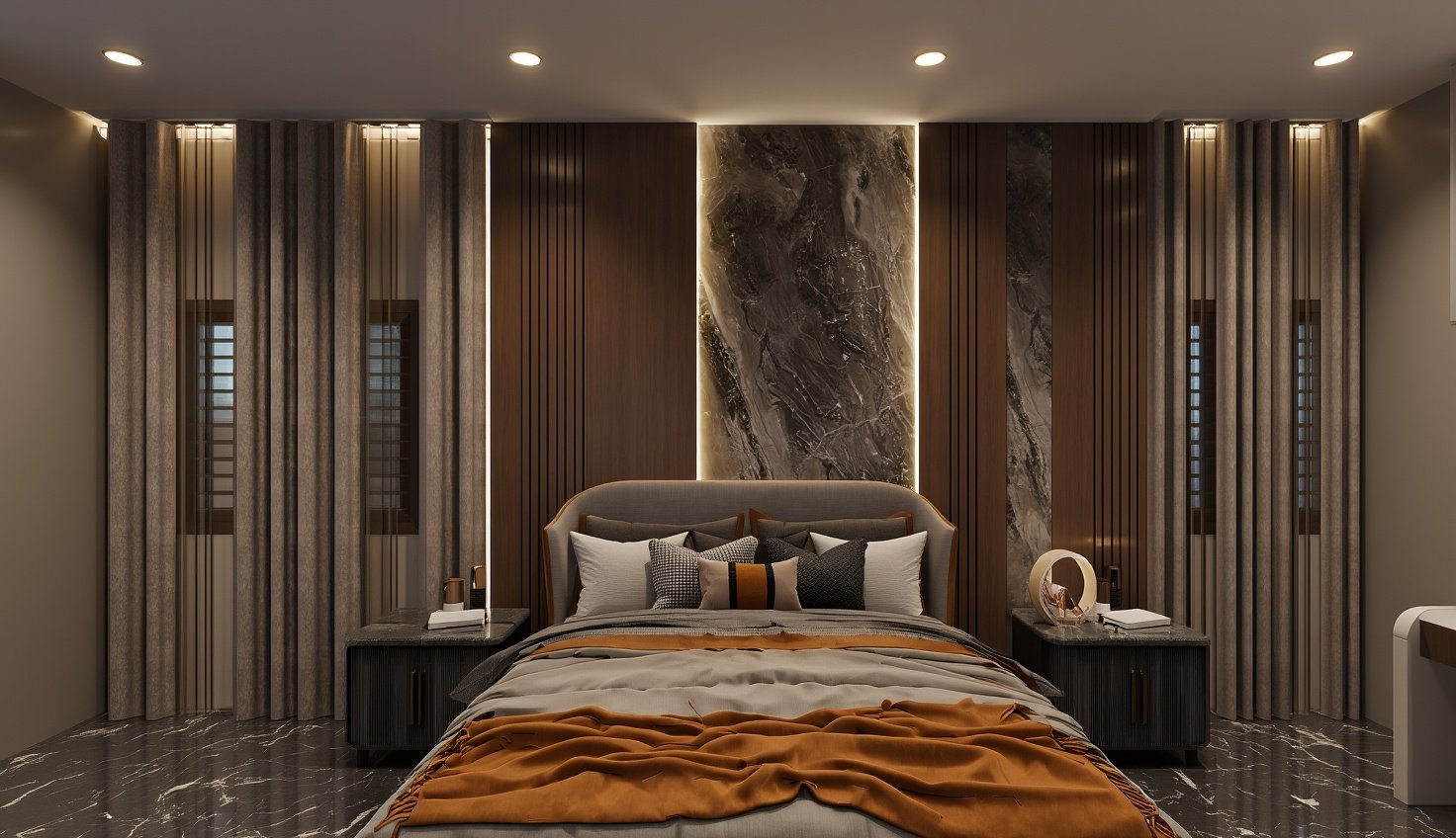 Pooja room with backlit wall panel