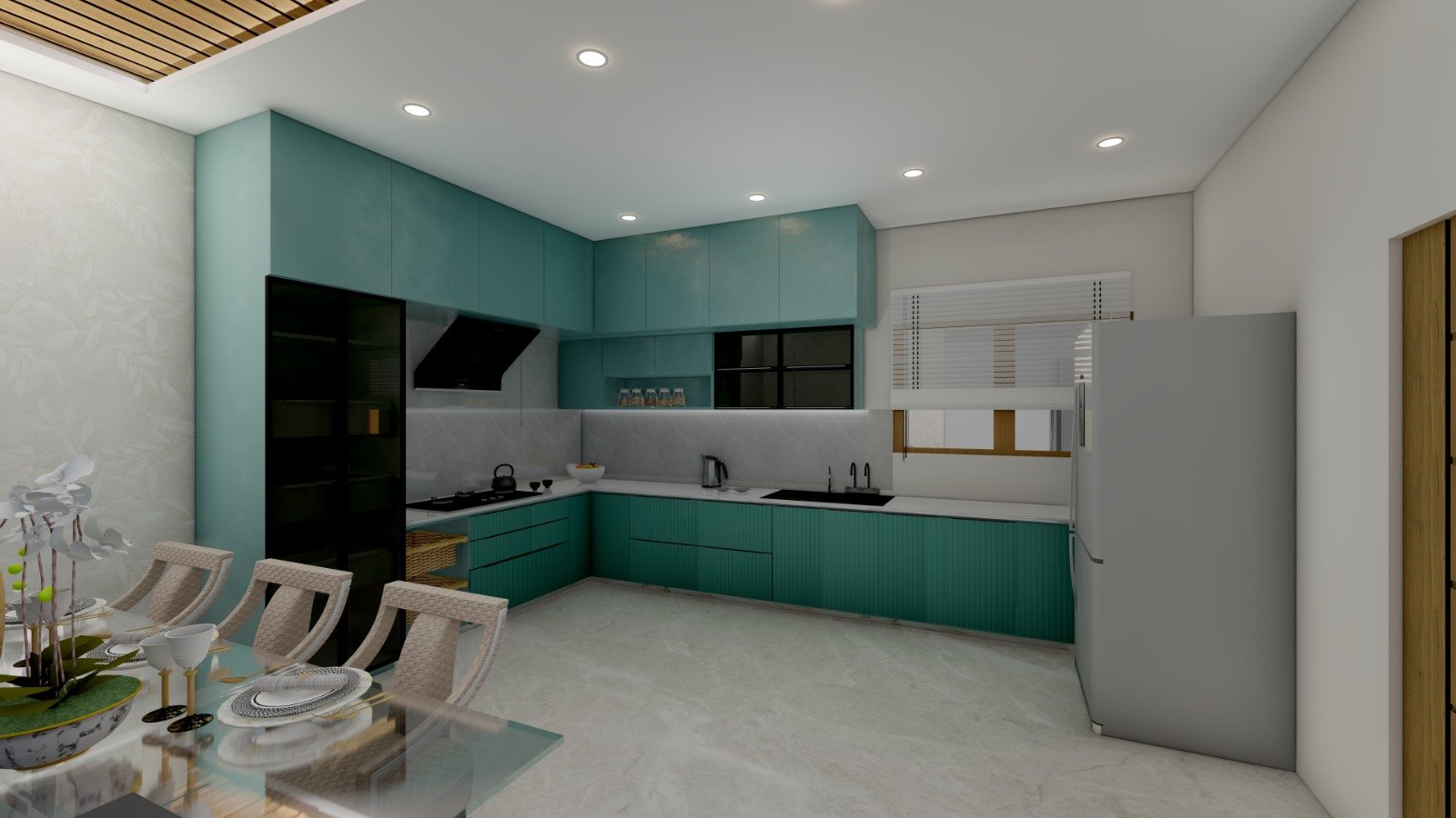 Teal modern kitchen interior