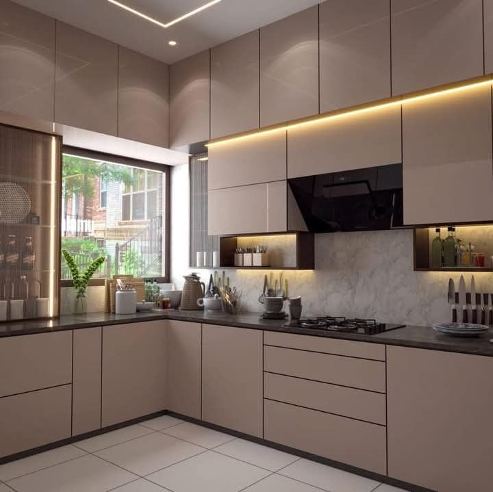 Walk-in wardrobe with mirror cabinets